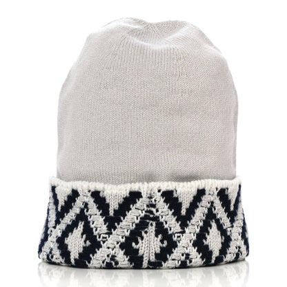 Chanel Cashmere Blend CC Beanie Hat White Navy Blue 3 of 10