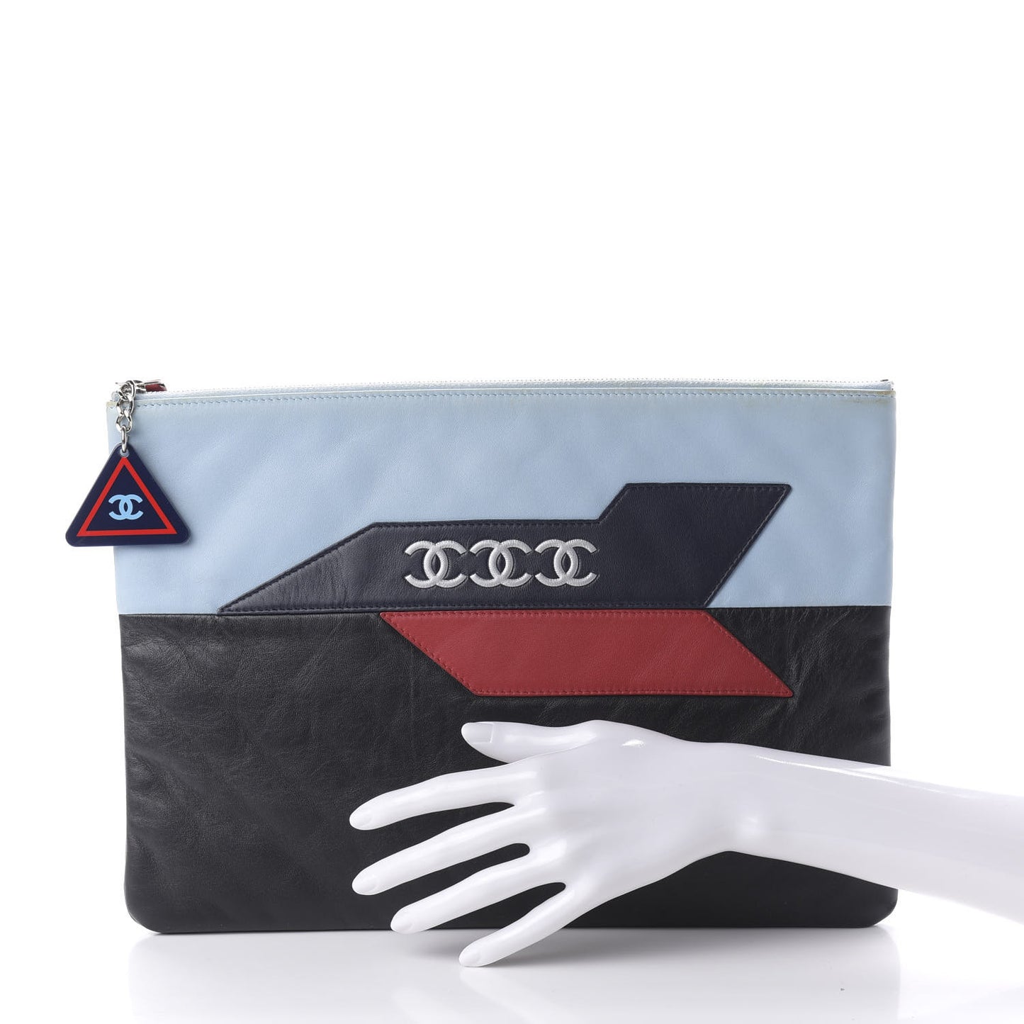 Lambskin Large Airline Zipper Cosmetic Case Blue Black Red