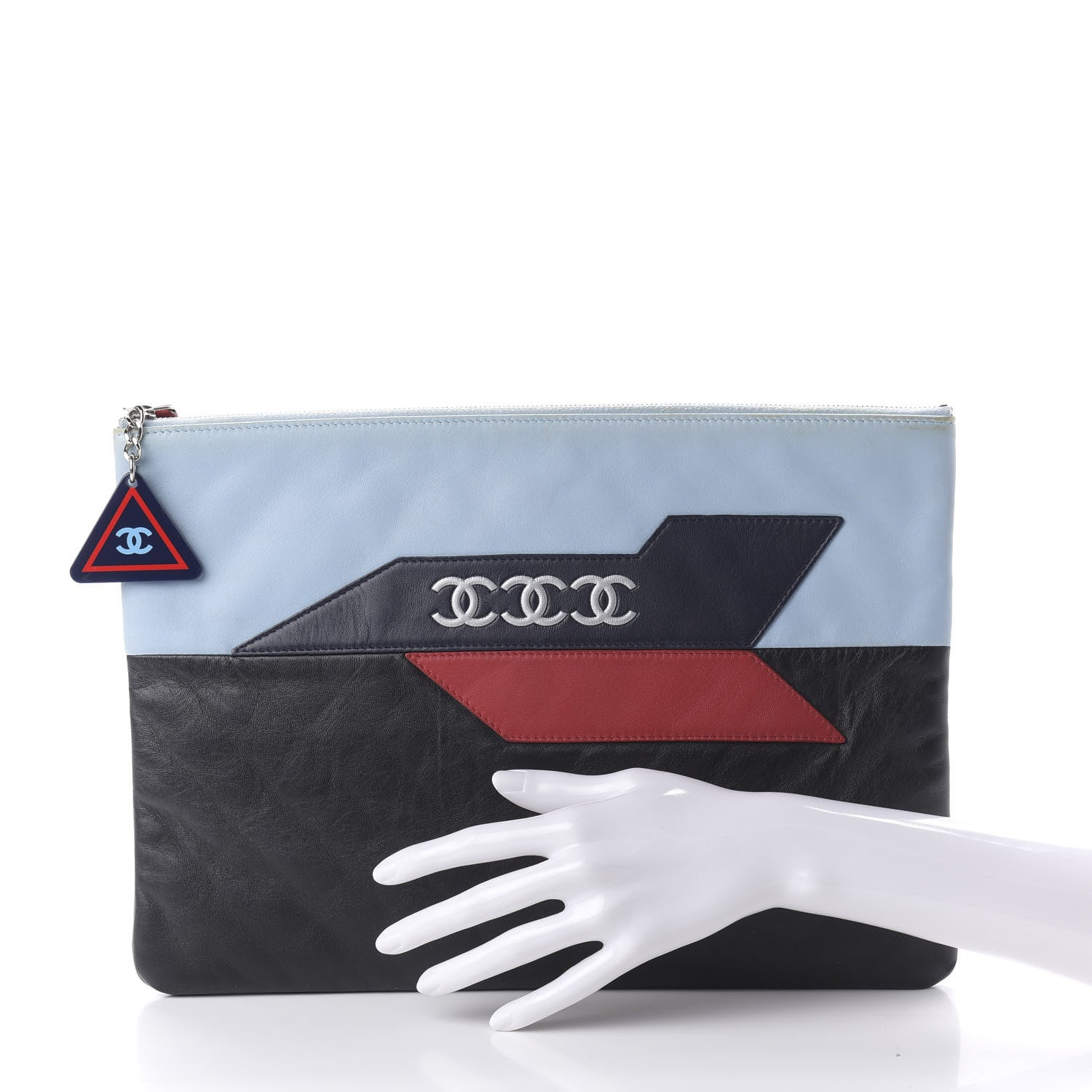 Chanel Lambskin Large Airline Zipper Cosmetic Case Blue Black Red 2 of 10