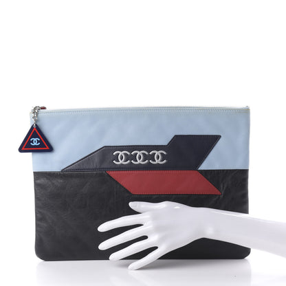 Chanel Lambskin Large Airline Zipper Cosmetic Case Blue Black Red 2 of 10