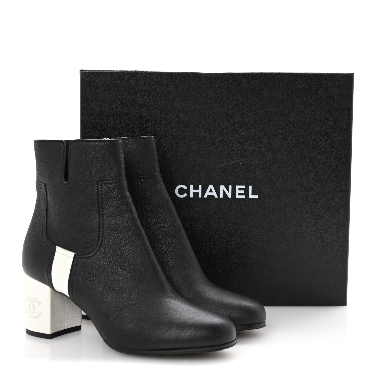 Chanel Goatskin Calfskin CC Short Boots 38.5 Black White 10 of 10