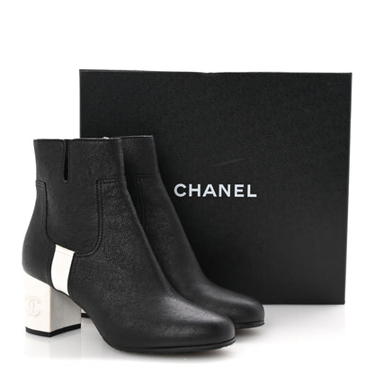 Chanel Goatskin Calfskin CC Short Boots 38.5 Black White 10 of 10