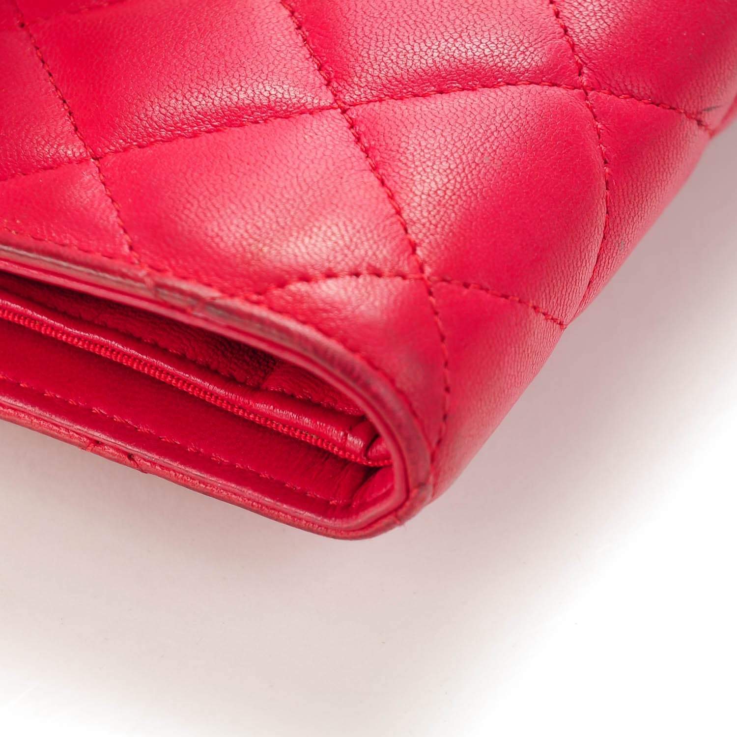 Chanel Lambskin Quilted Yen Wallet Red 12 of 13