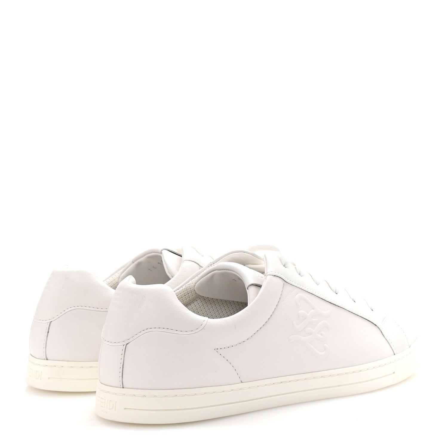 Fendi Vitello Karligraphy Embossed Low Top Sneakers 9 White 5 of 10