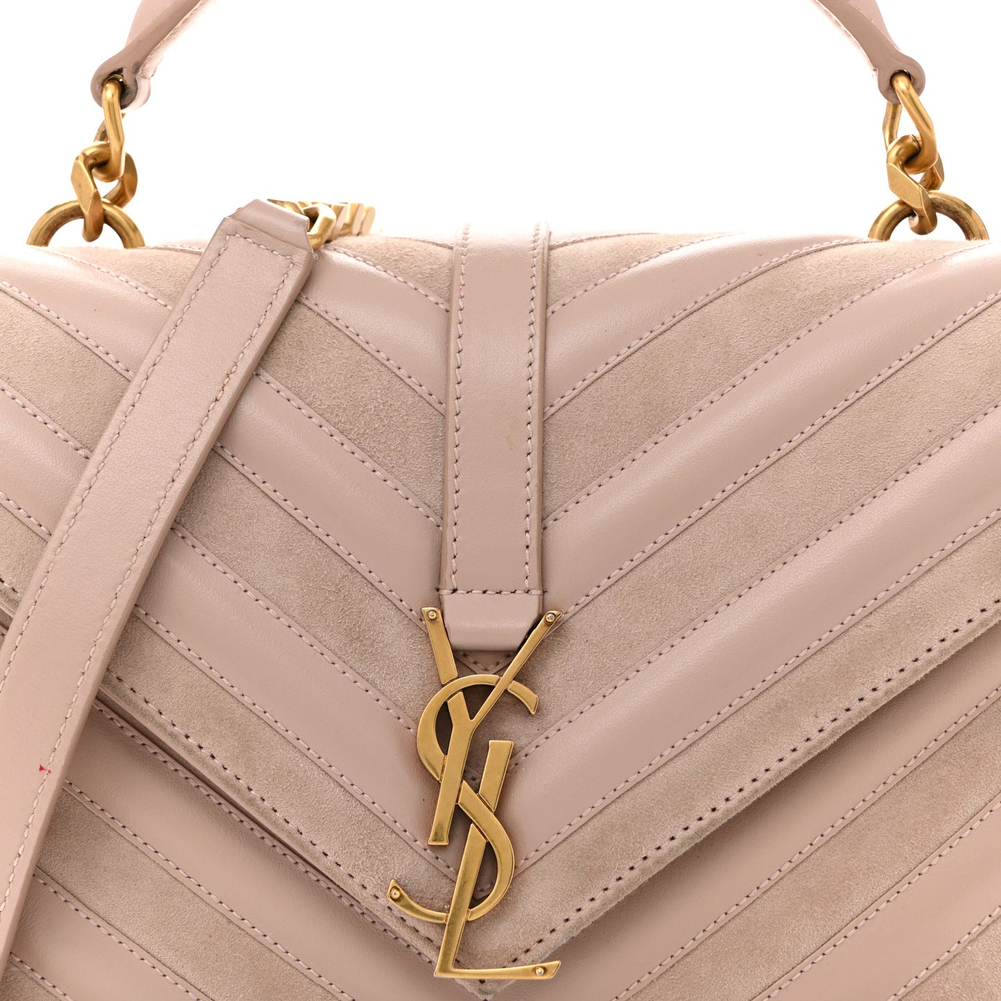 Calfskin Suede Matelasse Chevron Medium Monogram College Bag Rose Poudre