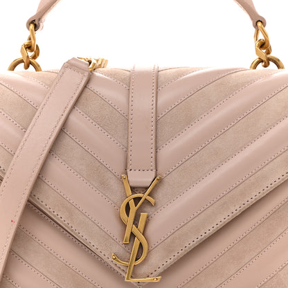 Saint Laurent Calfskin Suede Matelasse Chevron Medium Monogram College Bag Rose Poudre 8 of 16