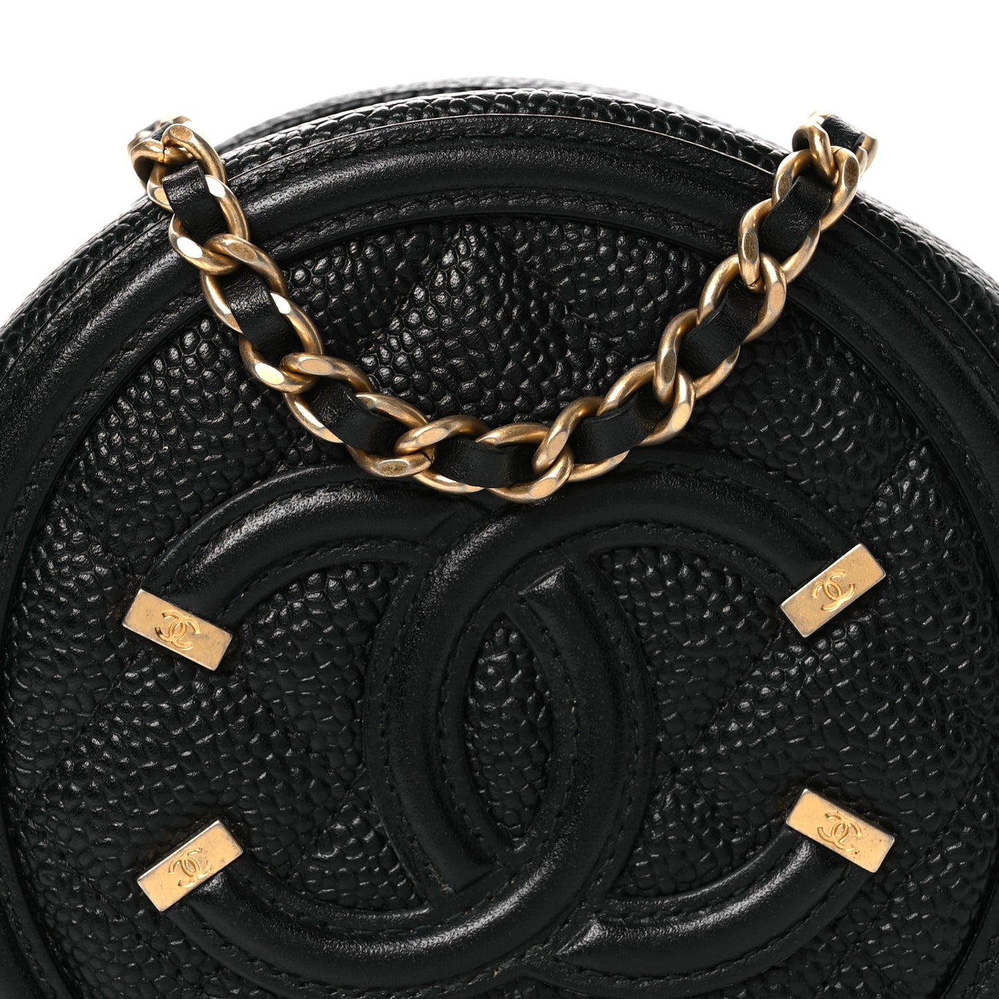 Caviar Quilted Round Filigree Crossbody Black