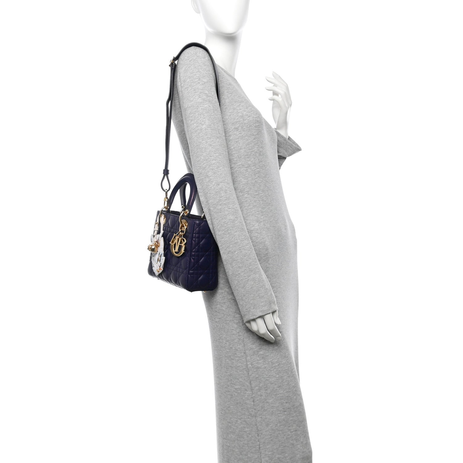 Christian Dior Lambskin Cannage Small Jeweled Owl Lady Dior Blue 2 of 13
