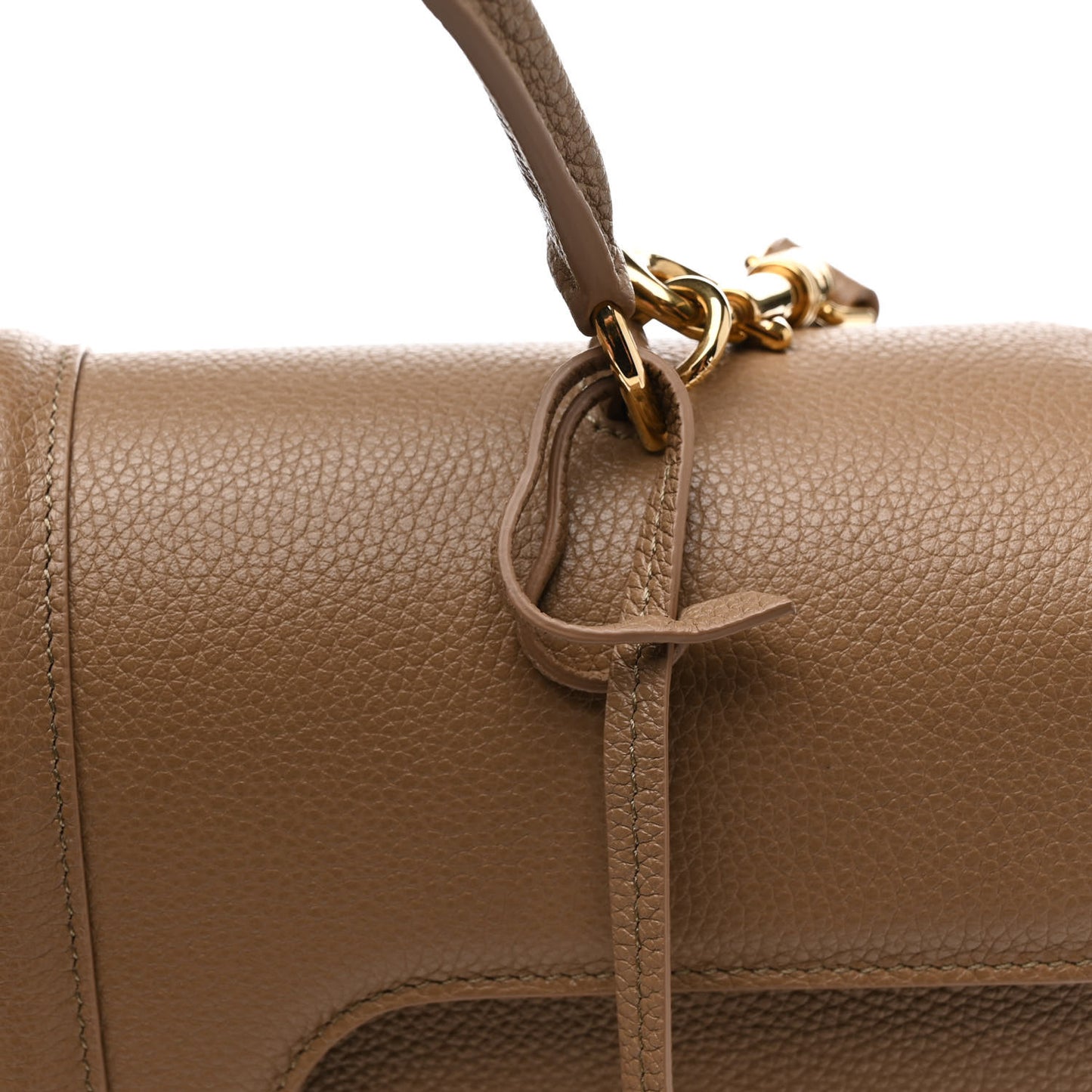 Grained Calfskin Medium 16 Top Handle Bag Beige