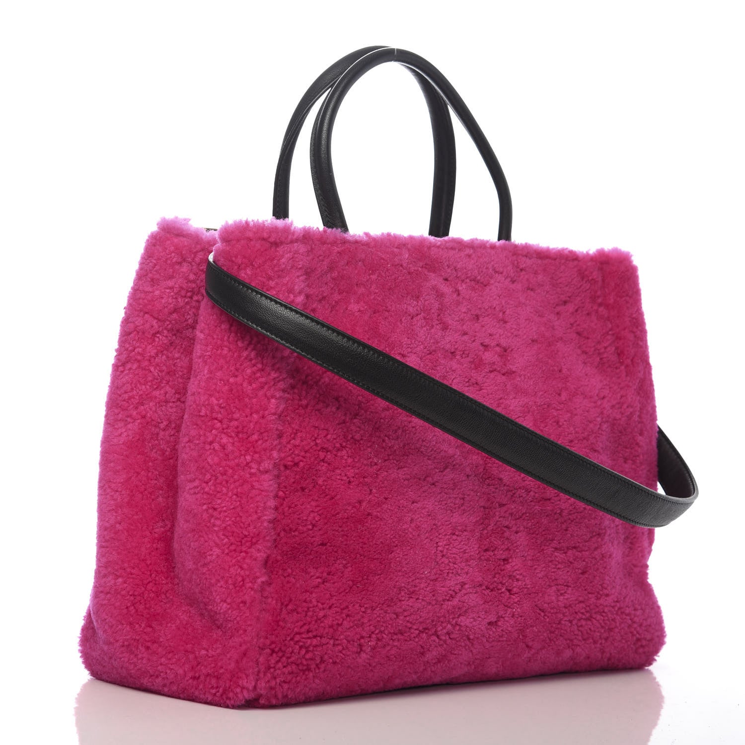 Fendi Shearling Nappa Regular 2Jours Shopper Tote Fuxia Black 3 of 10