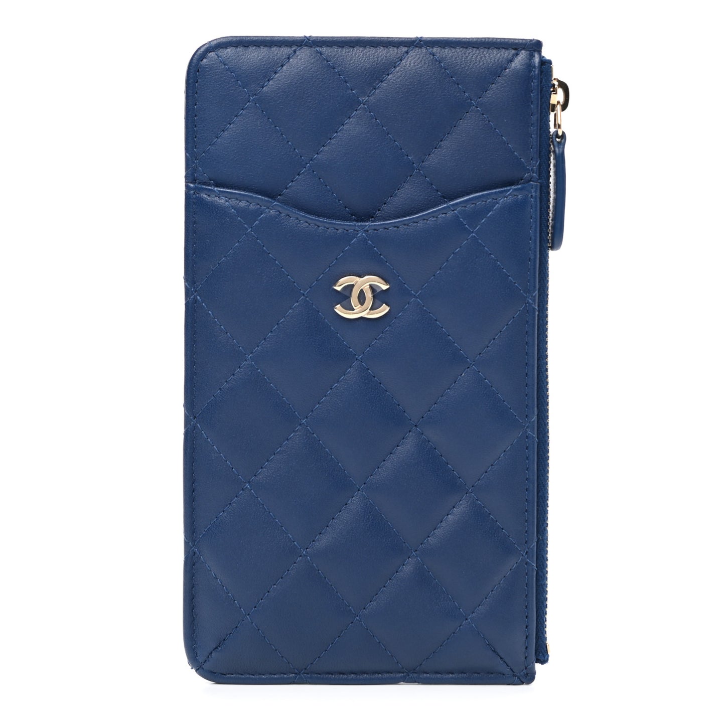 Lambskin Quilted Classic Flat Wallet Pouch Blue