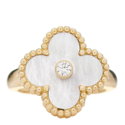 Van Cleef & Arpels 18K Yellow Gold Diamond Mother of Pearl Vintage Alhambra Ring 47 4 1 of 6