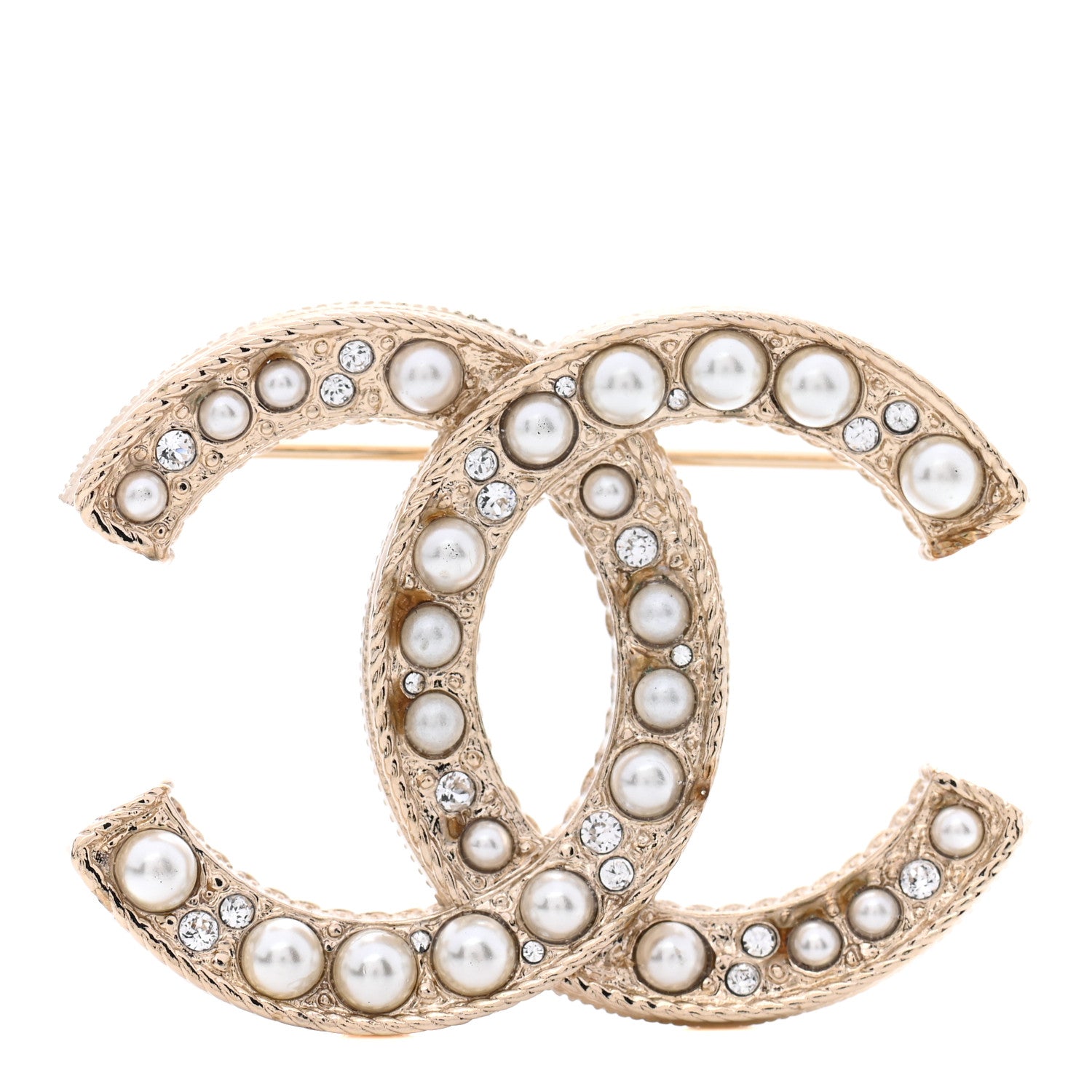 Chanel Pearl Crystal CC Brooch Gold 1 of 7