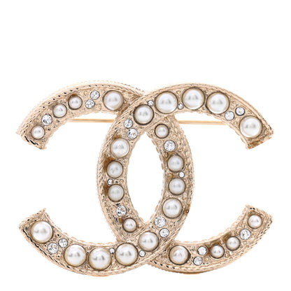 Chanel Pearl Crystal CC Brooch Gold 1 of 7