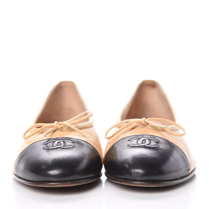 Chanel Lambskin Cap Toe CC Ballerina Flats 39 Beige Black 2 of 16