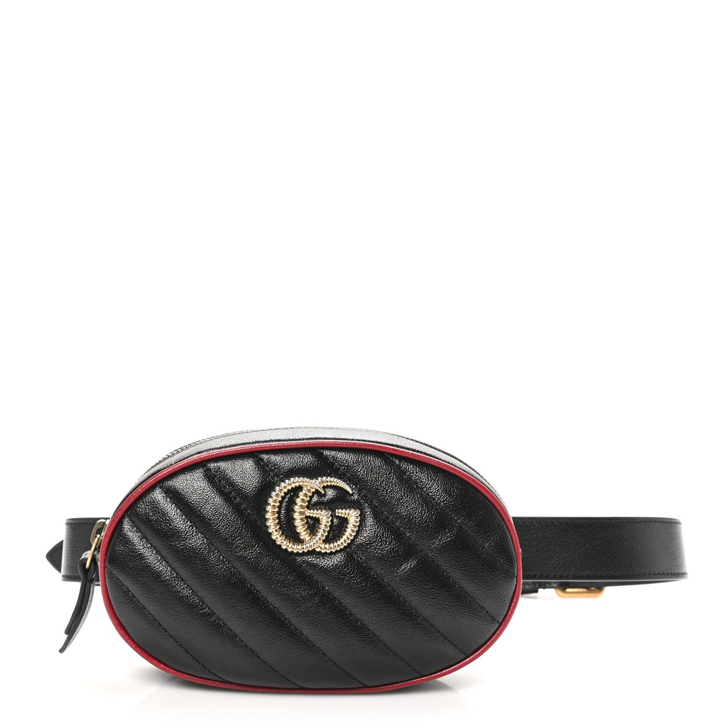 Gucci Azalea Calfskin Matelasse Diagonal Torchon GG Marmont Belt Bag 85 34 Black Romantic Cerise 1 of 10