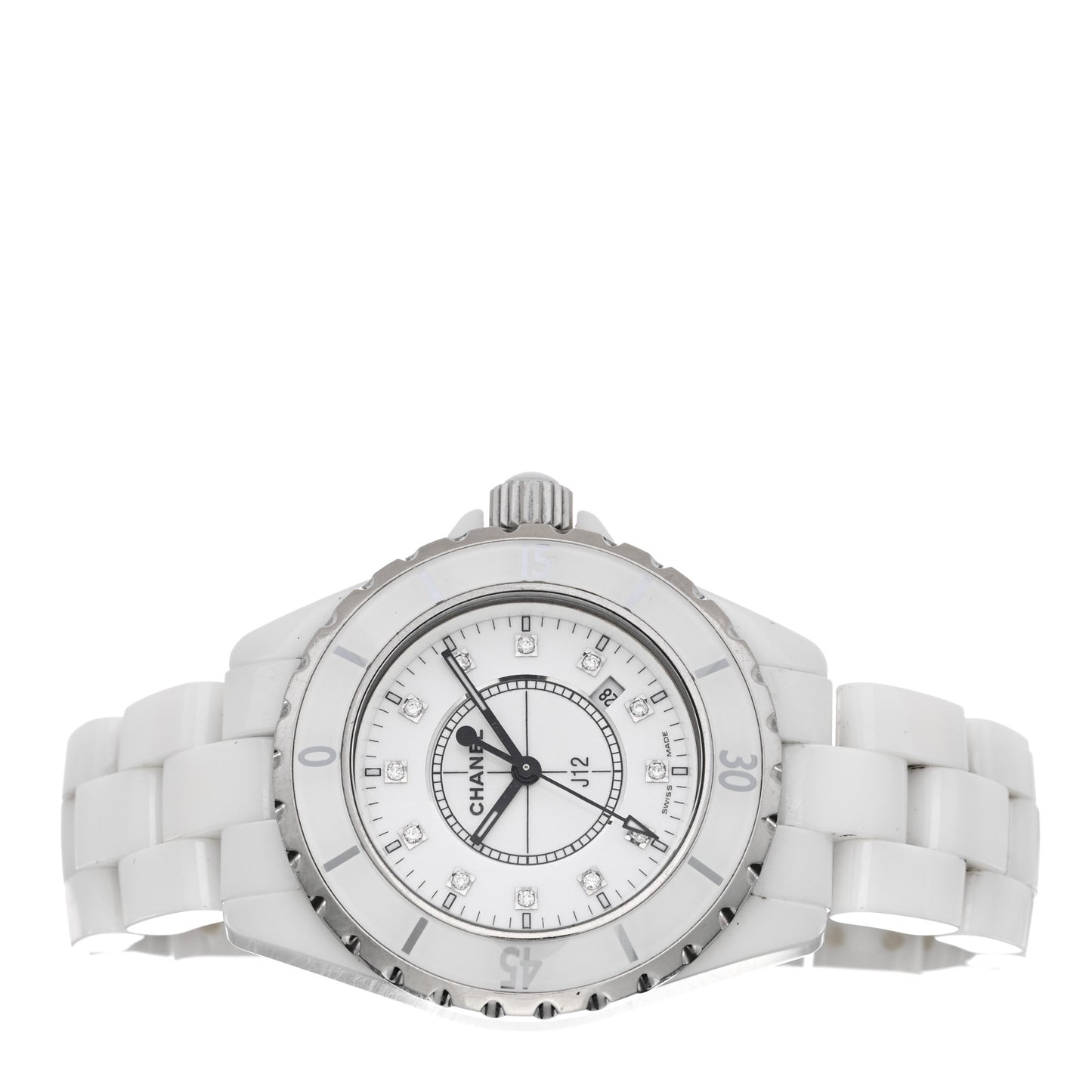 Stainless Steel Ceramic Diamond 33mm J12 Quartz Watch White
