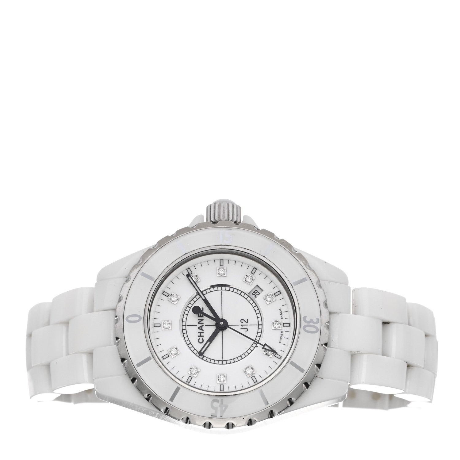 Chanel Stainless Steel Ceramic Diamond 33mm J12 Quartz Watch White 2 of 5