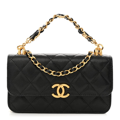 Chanel Caviar Quilted Coco First Phone Holder With Chain Black 1 of 13