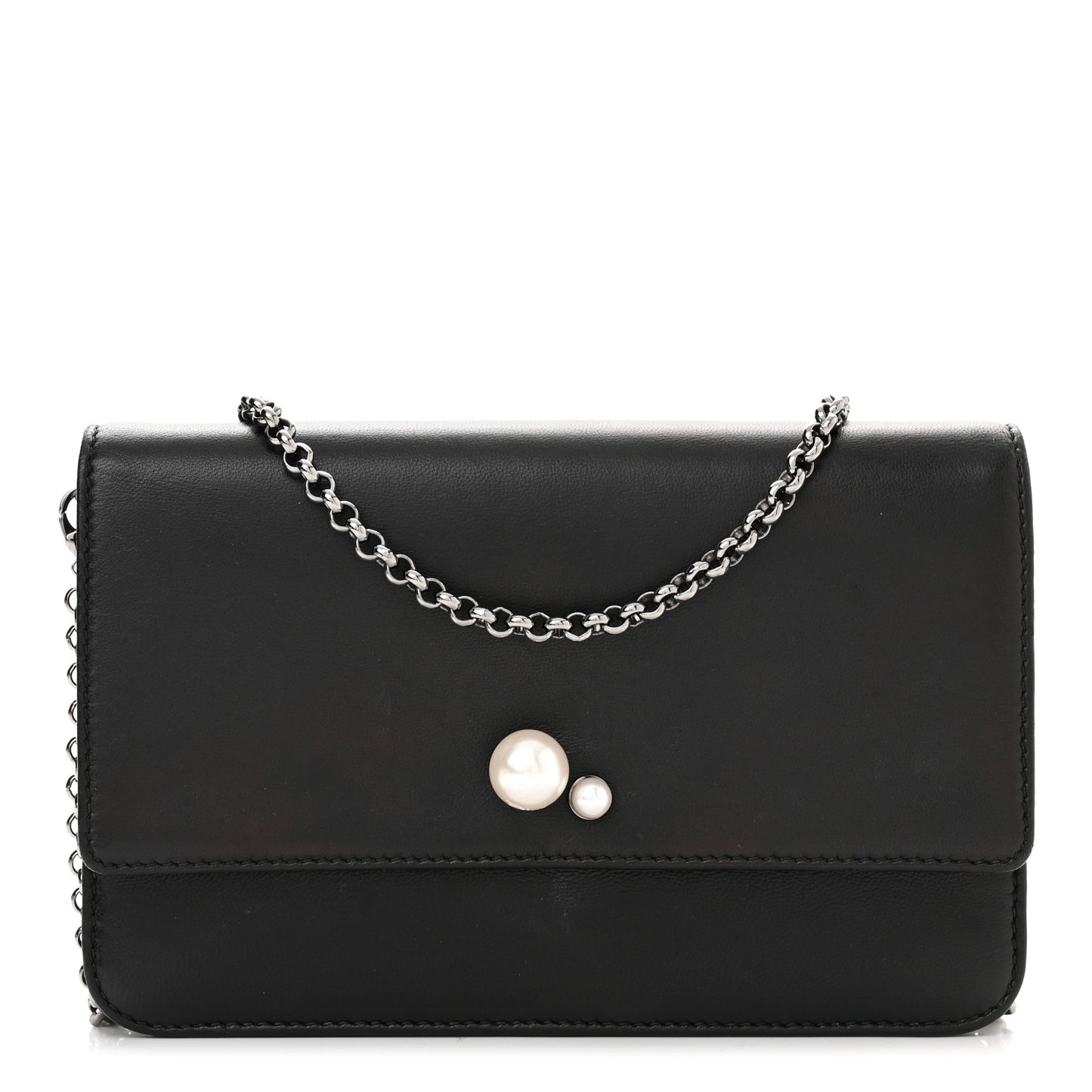 Smooth Lambskin Tribale Chain Wallet Black