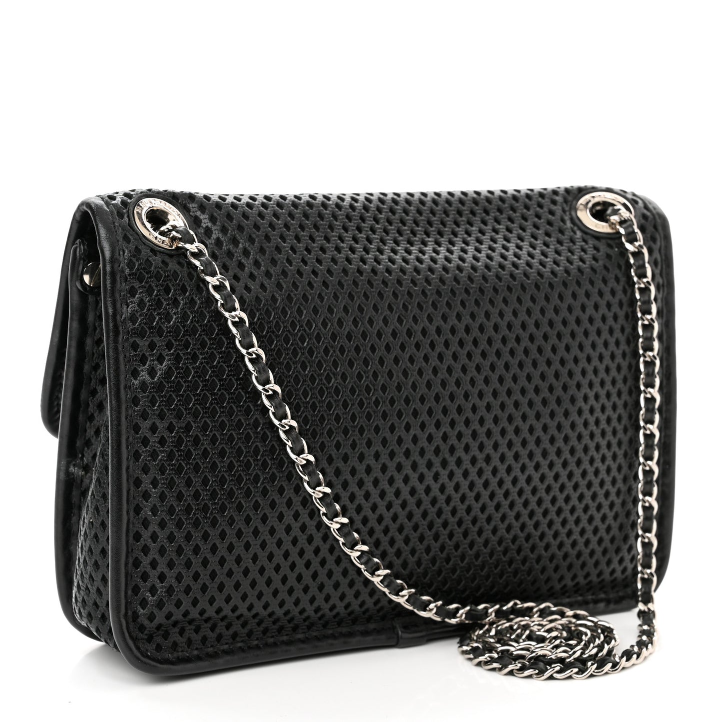 Metallic Perforated Calfskin Small Up In The Air Flap Black