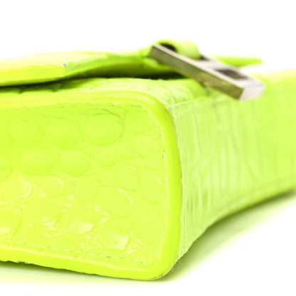 Balenciaga Shiny Calfskin Crocodile Embossed Hourglass Chain Bag Fluo Yellow 8 of 9