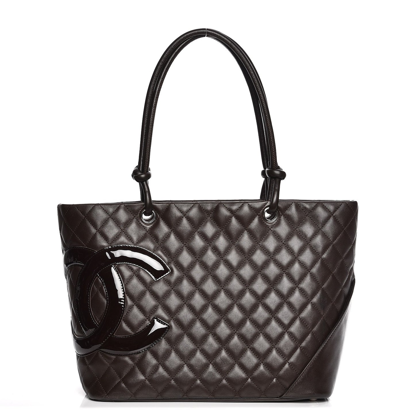 Calfskin Quilted Large Cambon Tote Brown