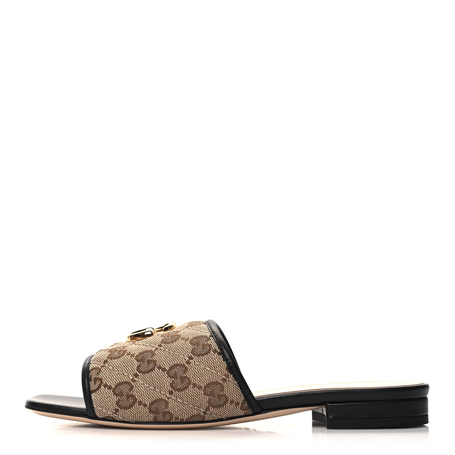 Monogram Matelasse Diagonal GG Marmont Flat Slide Sandals 36.5 Beige Ebony Black