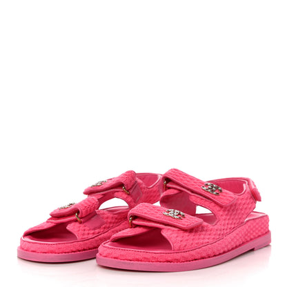 Chanel Knit Fabric Velcro Dad Sandals 40 Pink 4 of 11