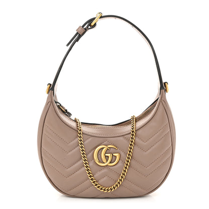 Gucci Calfskin Matelasse Chevron Mini GG Marmont Half Moon Hobo Porcelain Rose 1 of 11