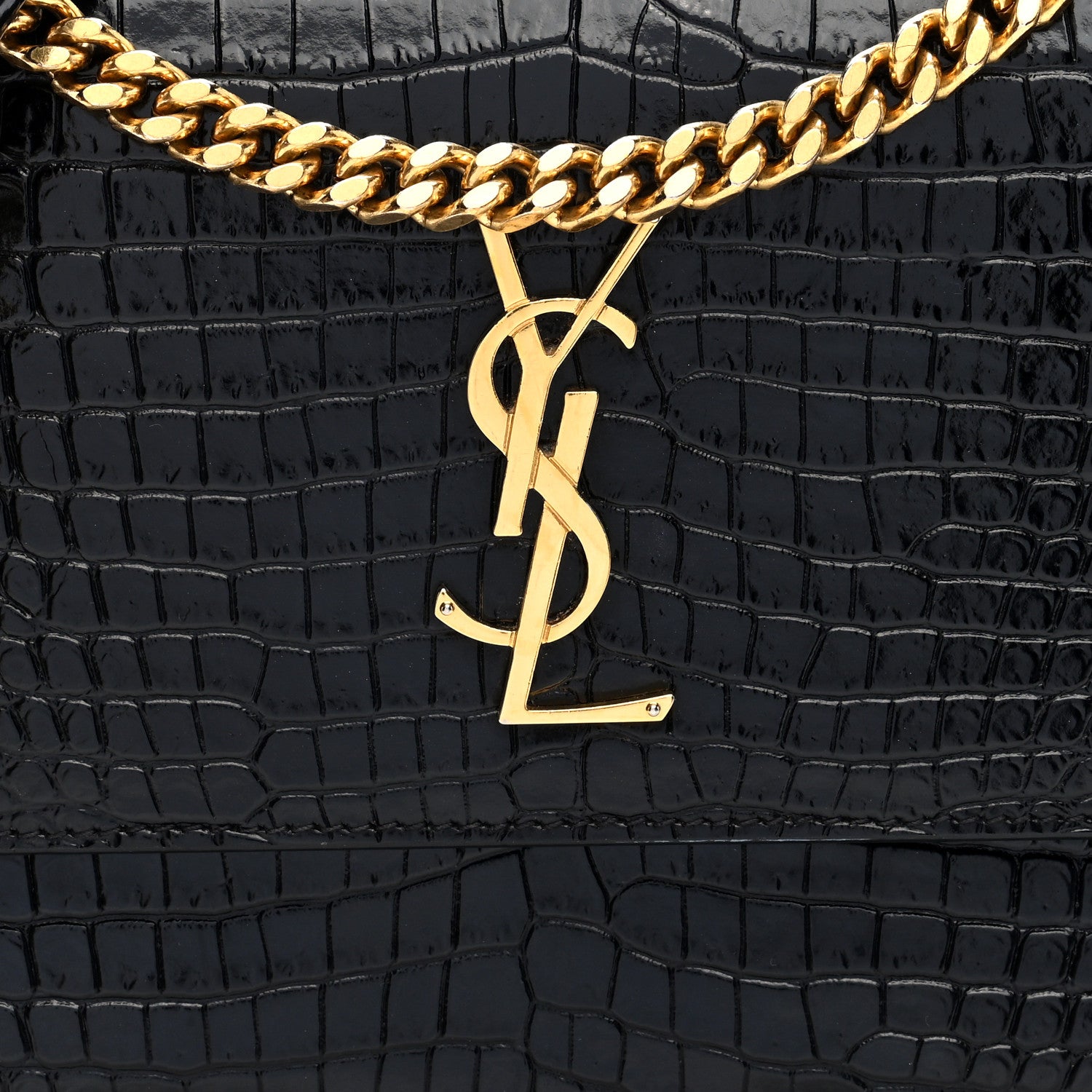 Saint Laurent Calfskin Crocodile Embossed Medium Monogram Sunset Black 7 of 9