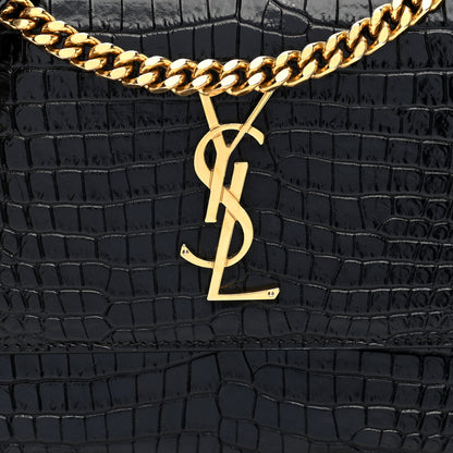 Saint Laurent Calfskin Crocodile Embossed Medium Monogram Sunset Black 7 of 9