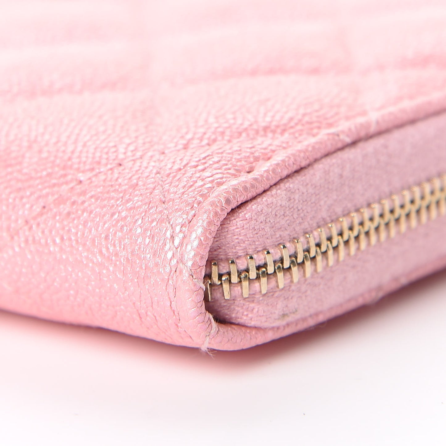 Iridescent Caviar Quilted Medium Zip Around Wallet Pink