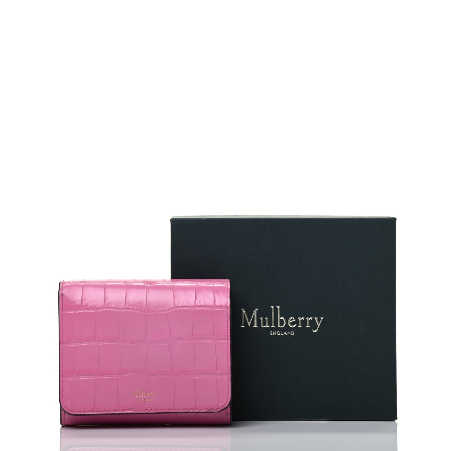 Crocodile Embossed Calfskin Small French Continental Wallet Raspberry Pink