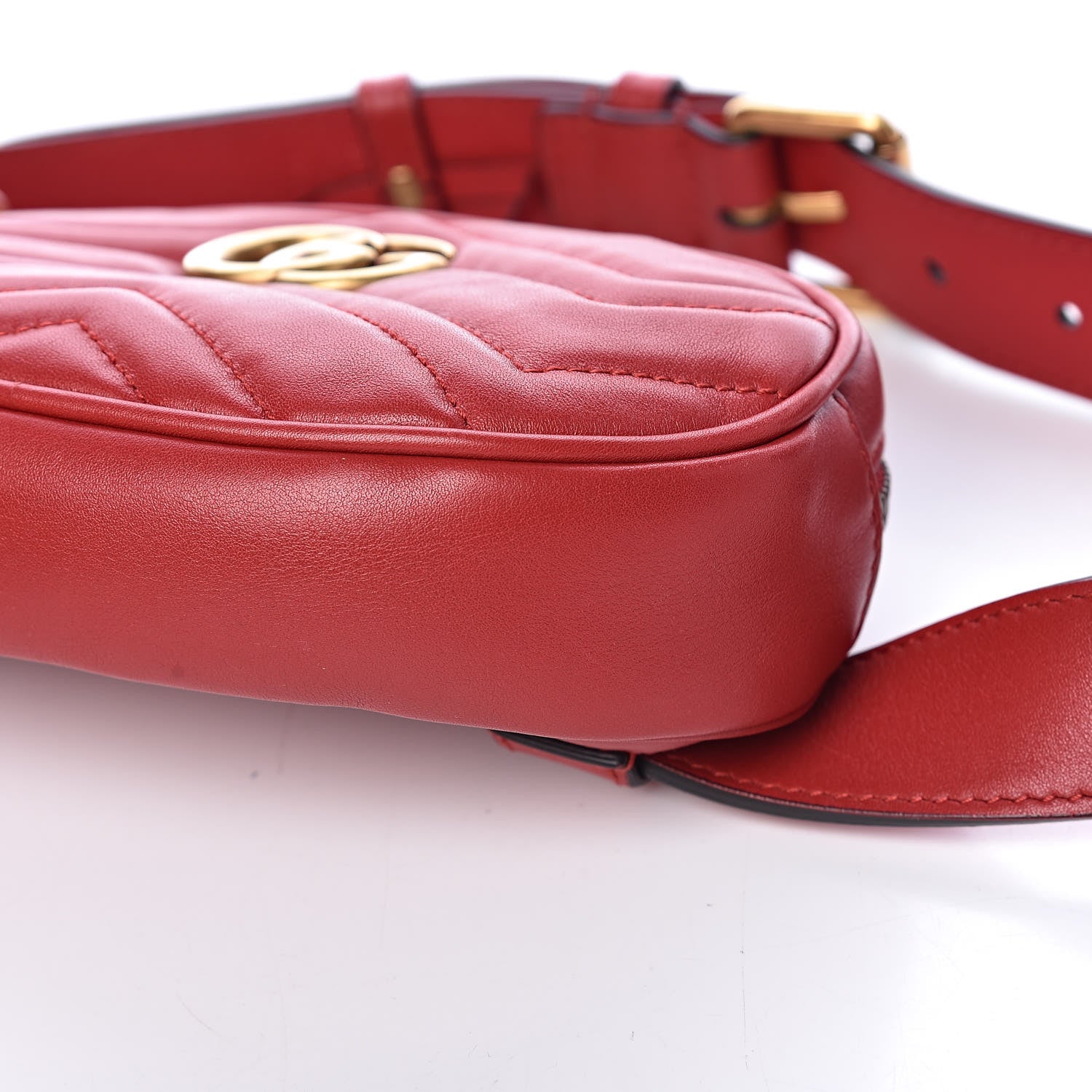 Gucci Calfskin Matelasse GG Marmont Belt Bag 75 30 Hibiscus Red 10 of 10