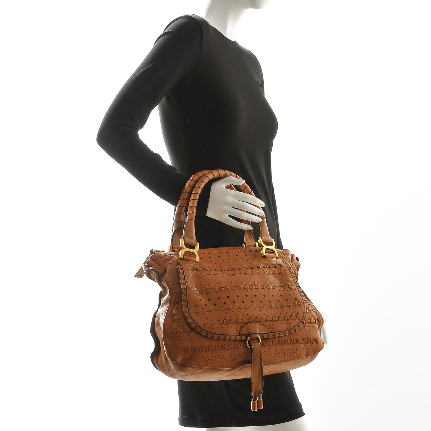 Calfskin Woven Medium Marcie Satchel Brown