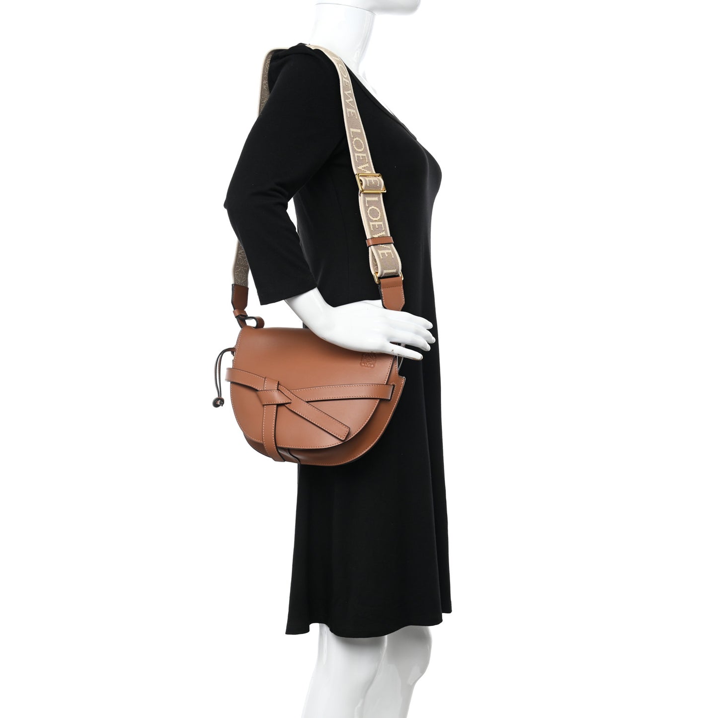 Calfskin Jacquard Small Gate Dual Bag Tan