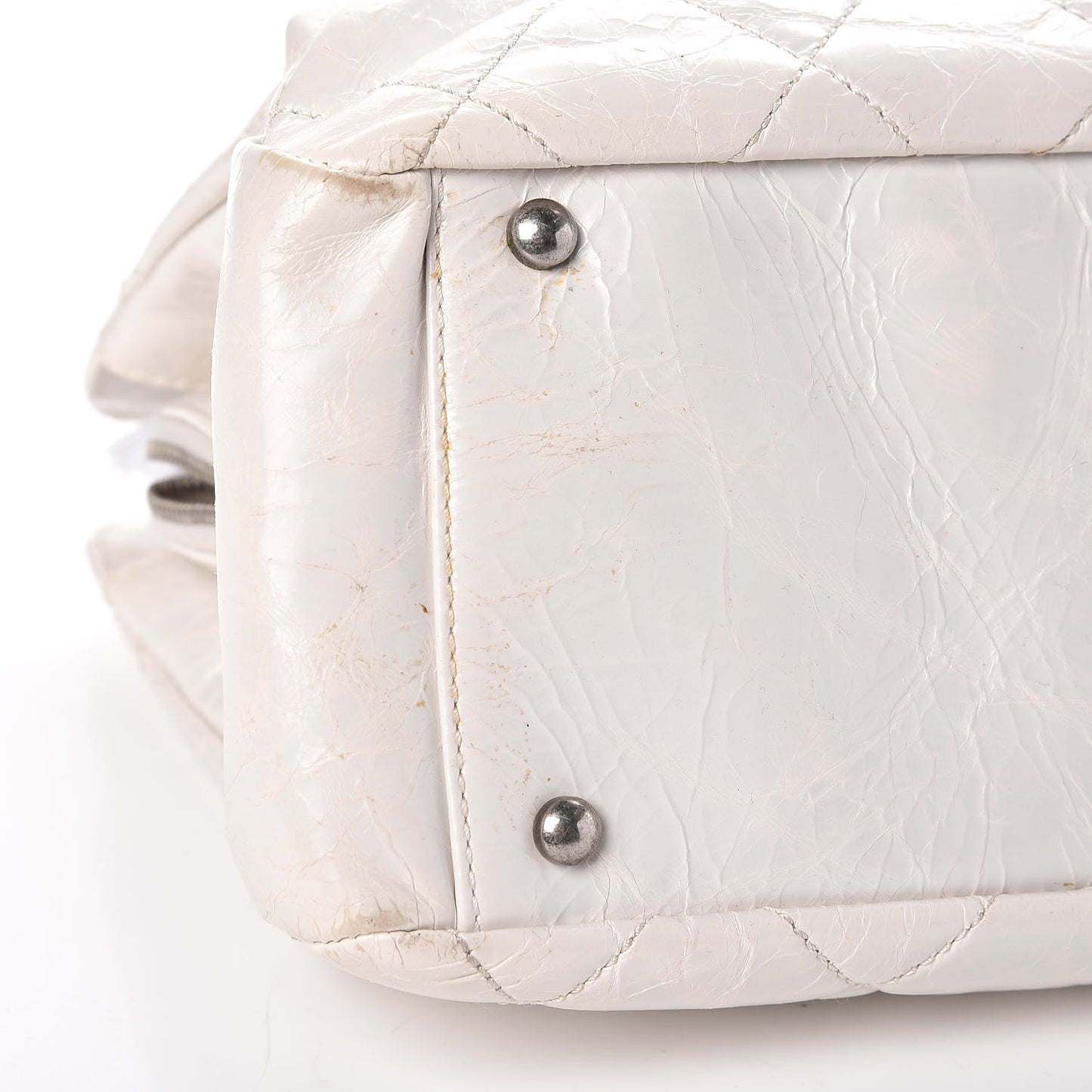 Glazed Crackled Calfskin Small Reissue Tote White