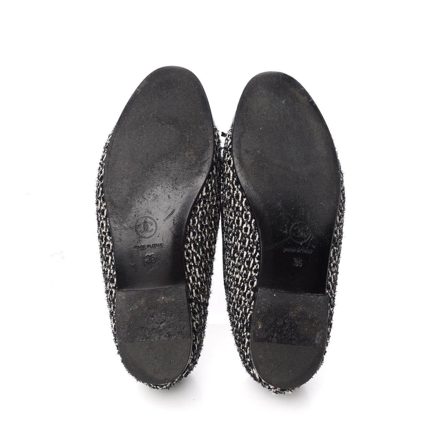Tweed Cap Toe Ballerina Flats 35 Black White