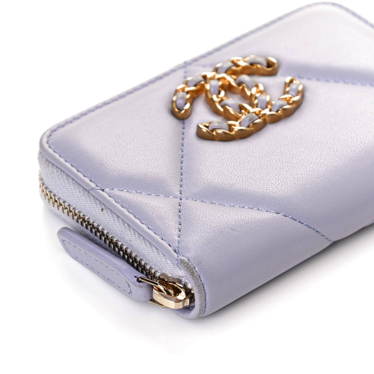 Chanel Lambskin Quilted Chanel 19 Zip Around Coin Purse Wallet Light Purple 10 of 12