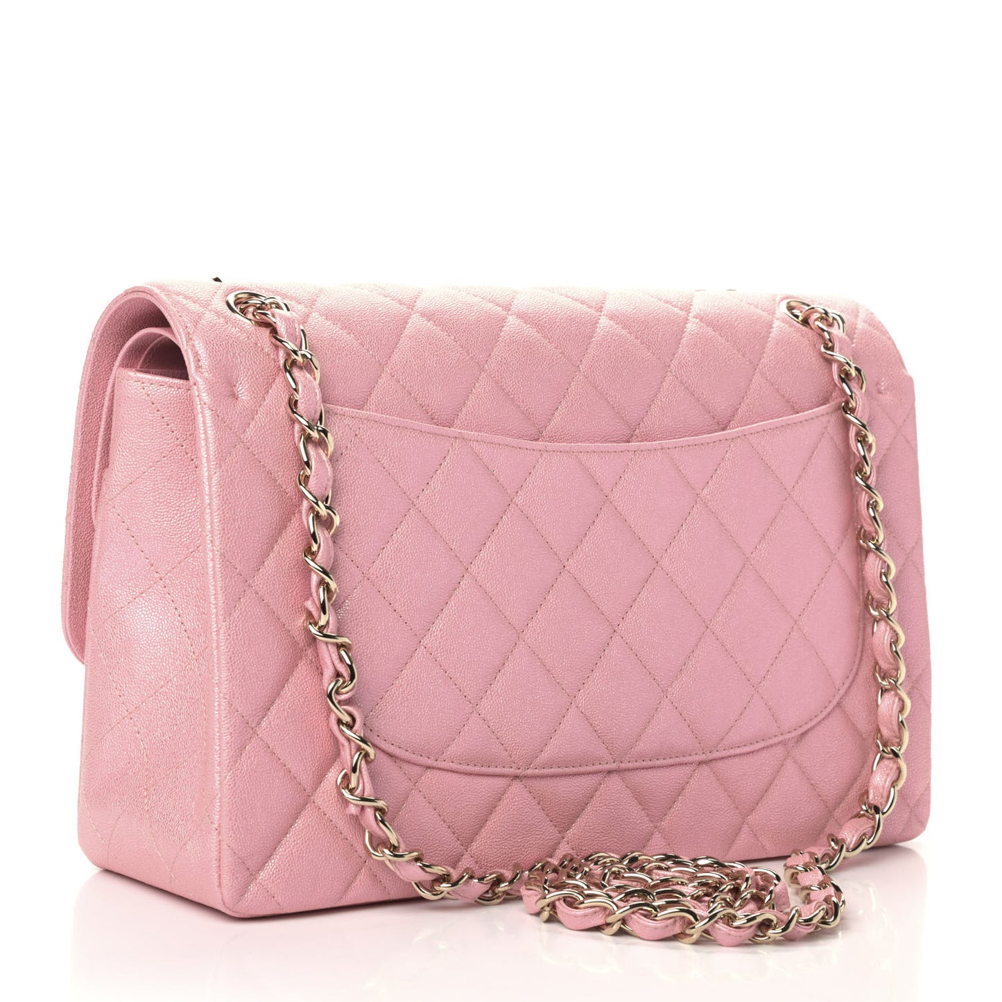 Iridescent Caviar Quilted Jumbo Double Flap Rose Pink