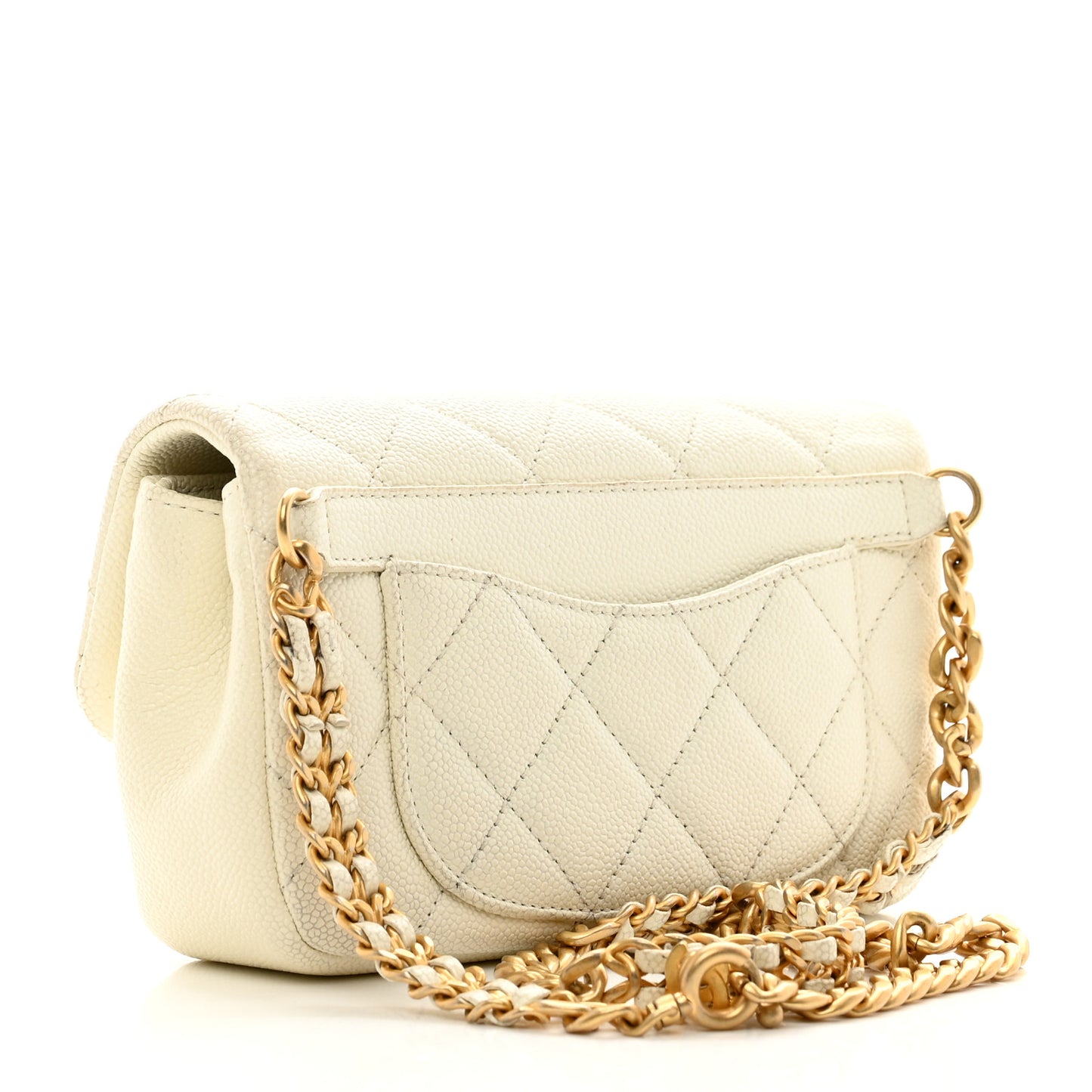 Caviar Quilted Chain Melody Waist Belt Bag White
