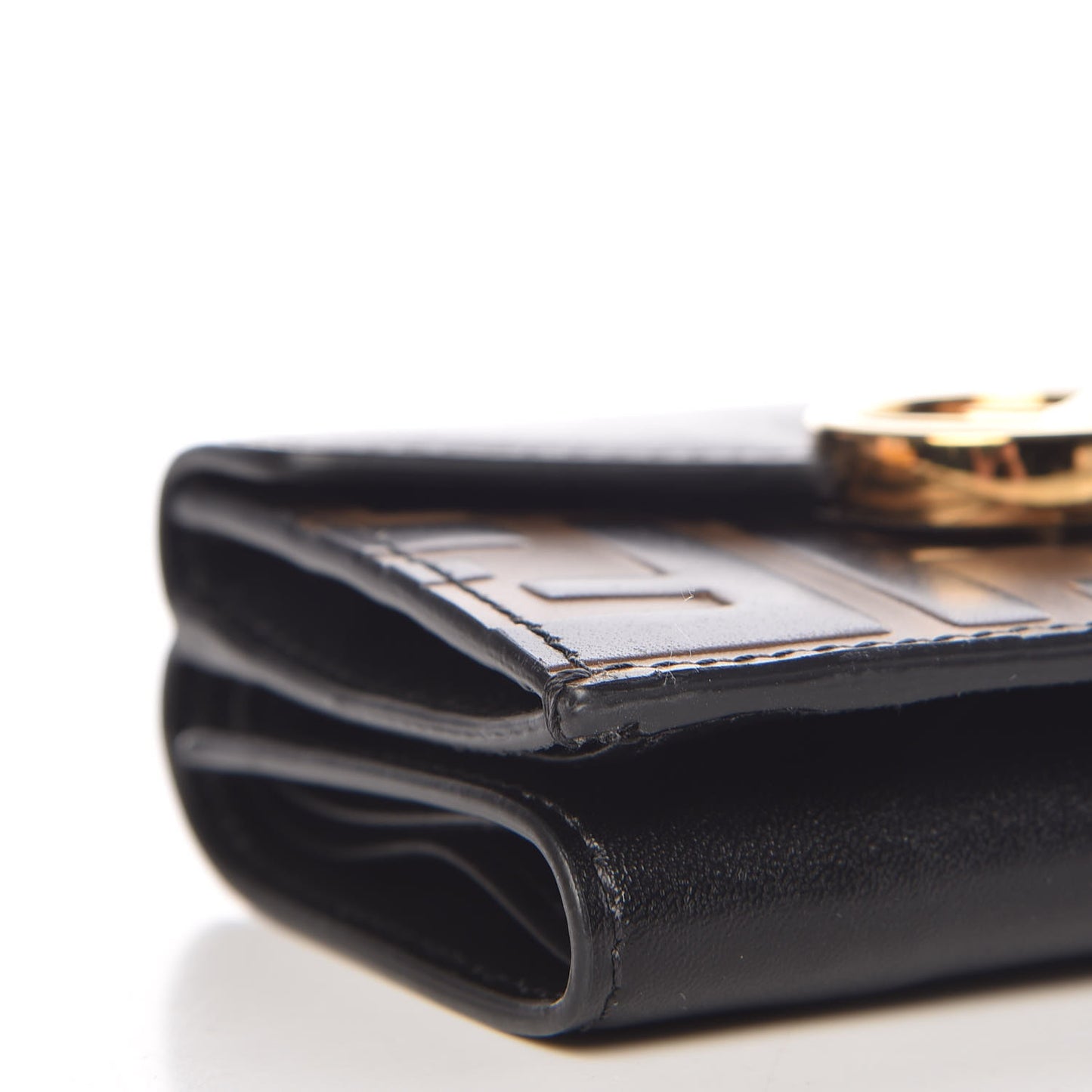 Vitello Liberty F is Fendi Bi-Color FF 1974 Embossed Micro Tri-Fold Envelope Wallet Maya Black
