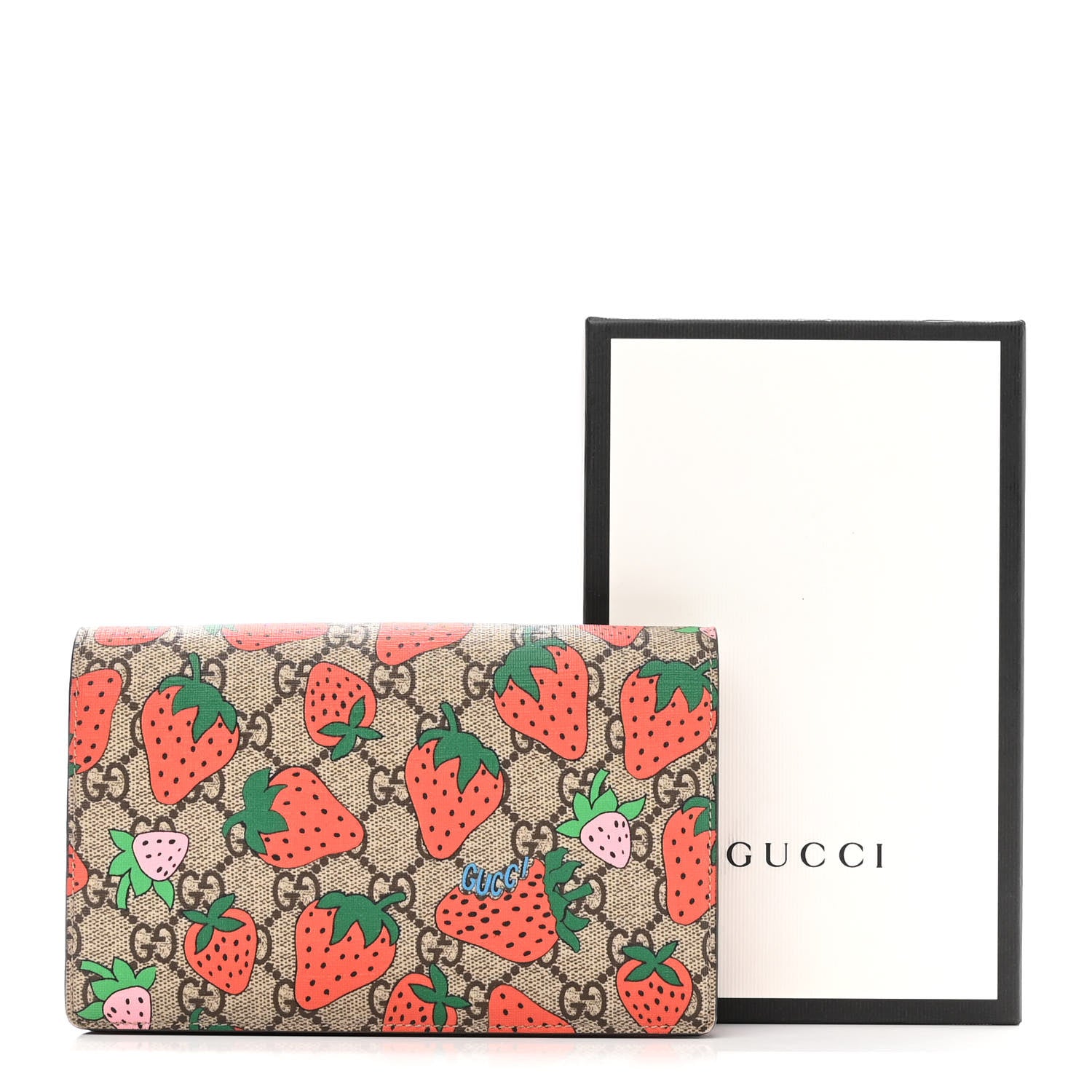 Gucci GG Supreme Monogram Strawberry Chain Wallet 14 of 14