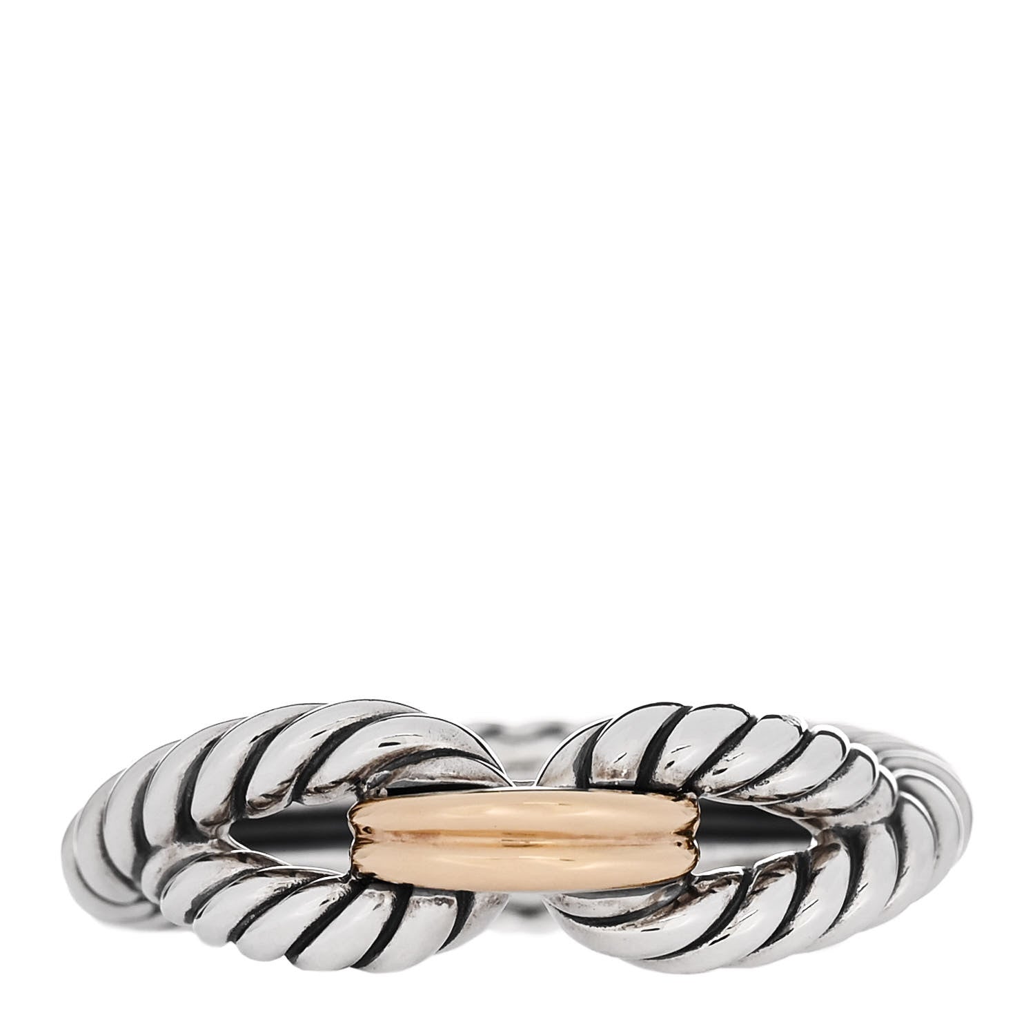 David Yurman Sterling Silver 18K Yellow Gold Cable Loop Ring 54 6.75 1 of 4