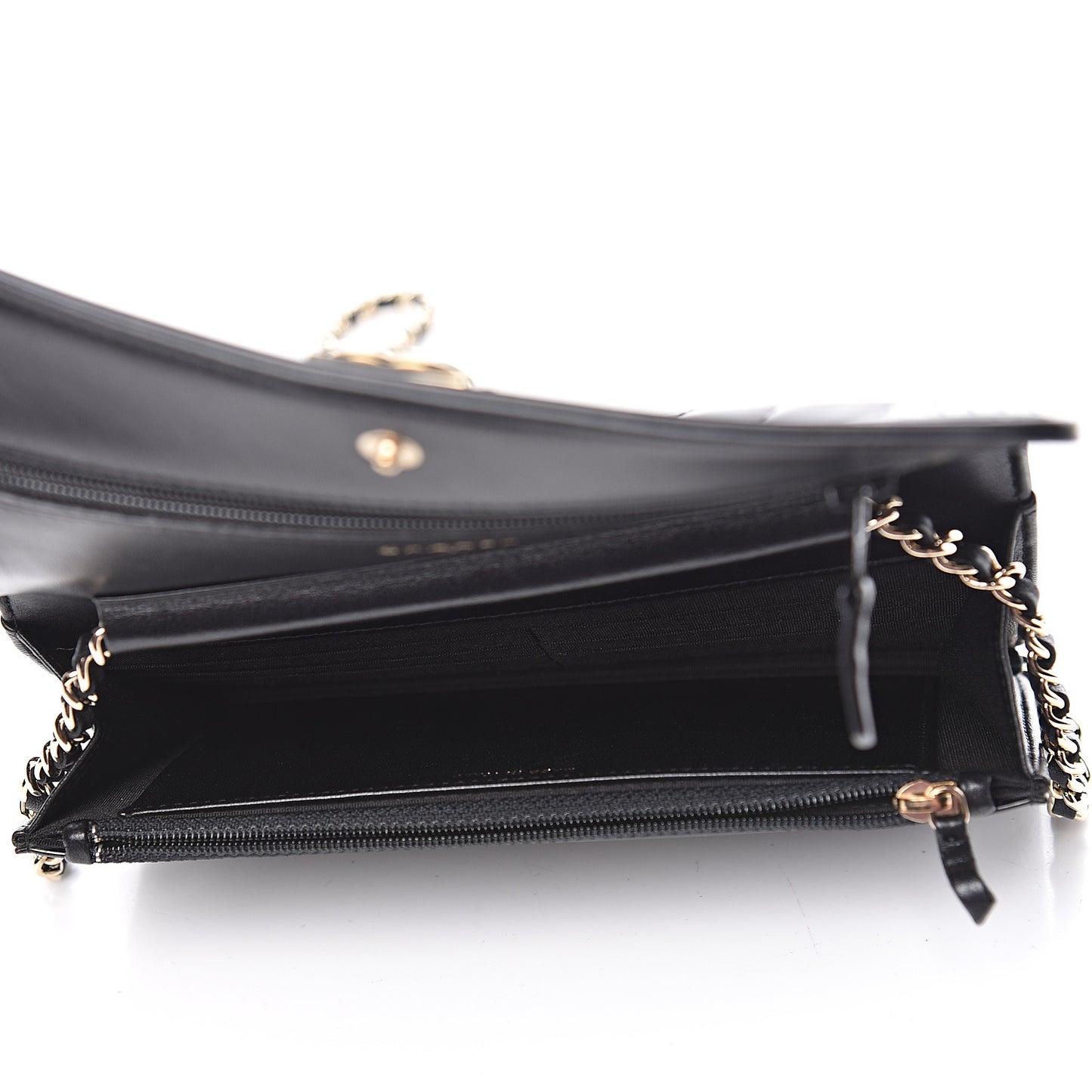Glazed Calfskin Quilted Boy Wallet On Chain WOC Black