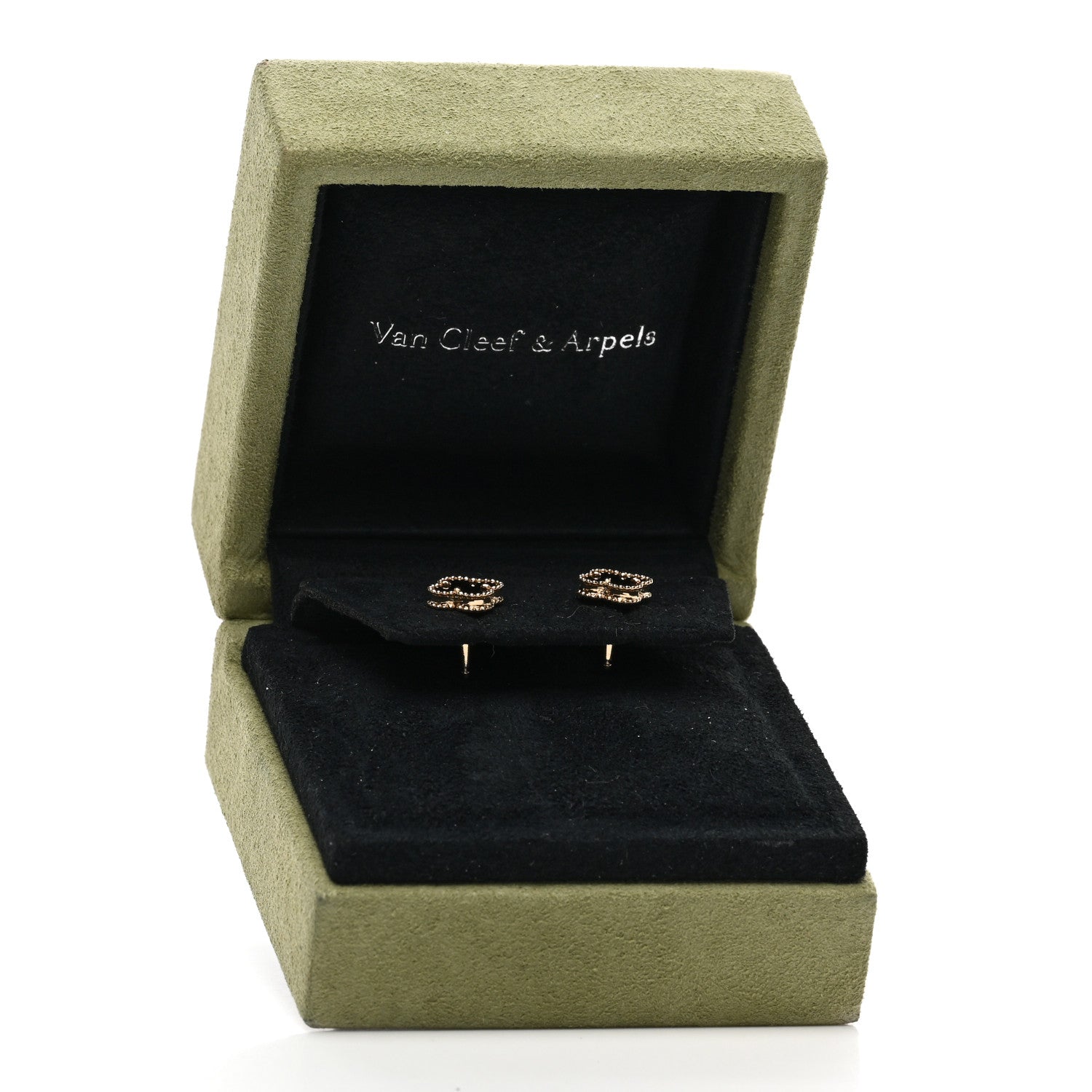 Van Cleef & Arpels 18K Yellow Gold Black Onyx Sweet Alhambra Earrings 5 of 5