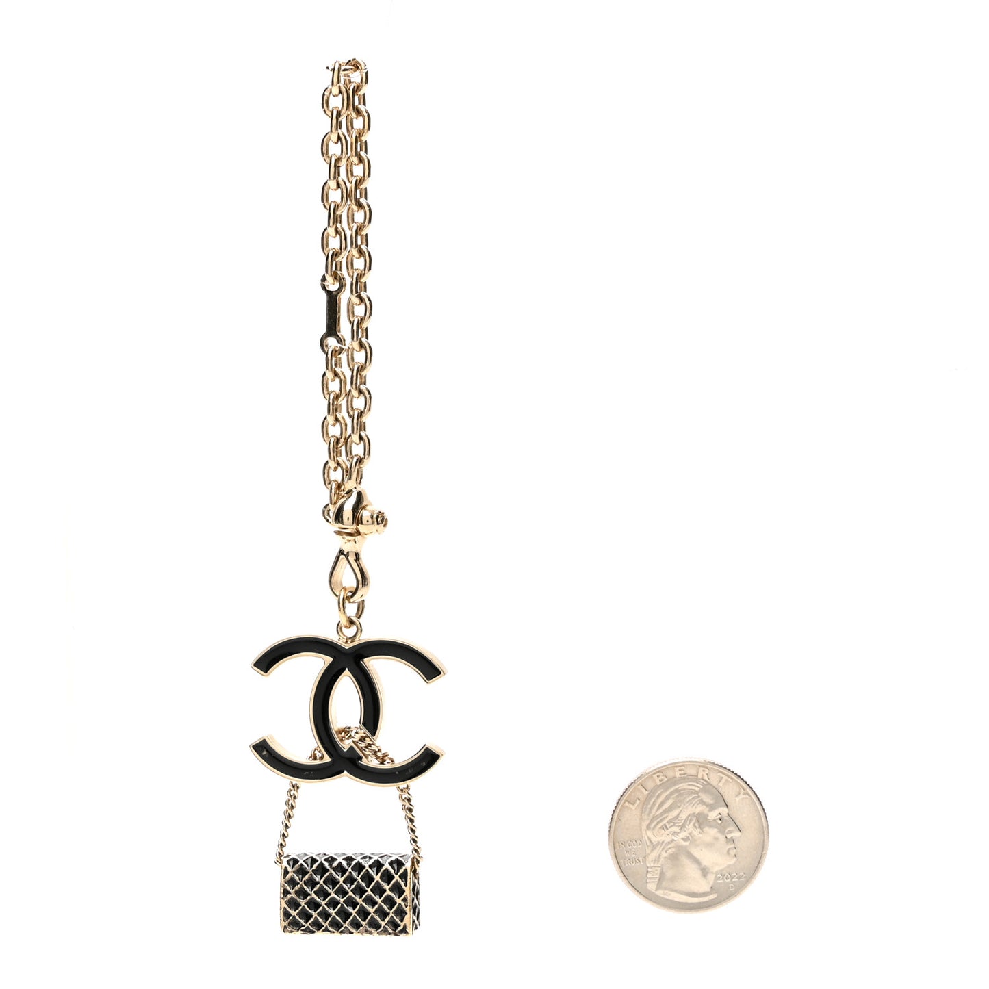 Enamel CC Quilted Flap Keychain Black