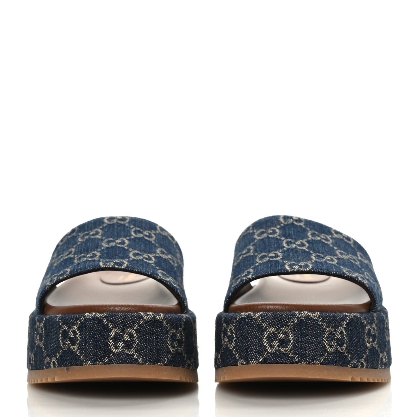 New Denim GG Monogram Angelina Platform 55mm Slide Sandals 39 Blue Tea