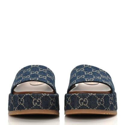 Gucci New Denim GG Monogram Angelina Platform 55mm Slide Sandals 39 Blue Tea 2 of 8